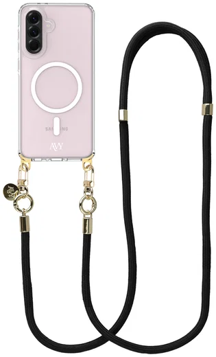 AVY Samsung Galaxy A56 / A36 Hoesje met Koord & MagSafe 130CM Tressé Black afbeelding 1