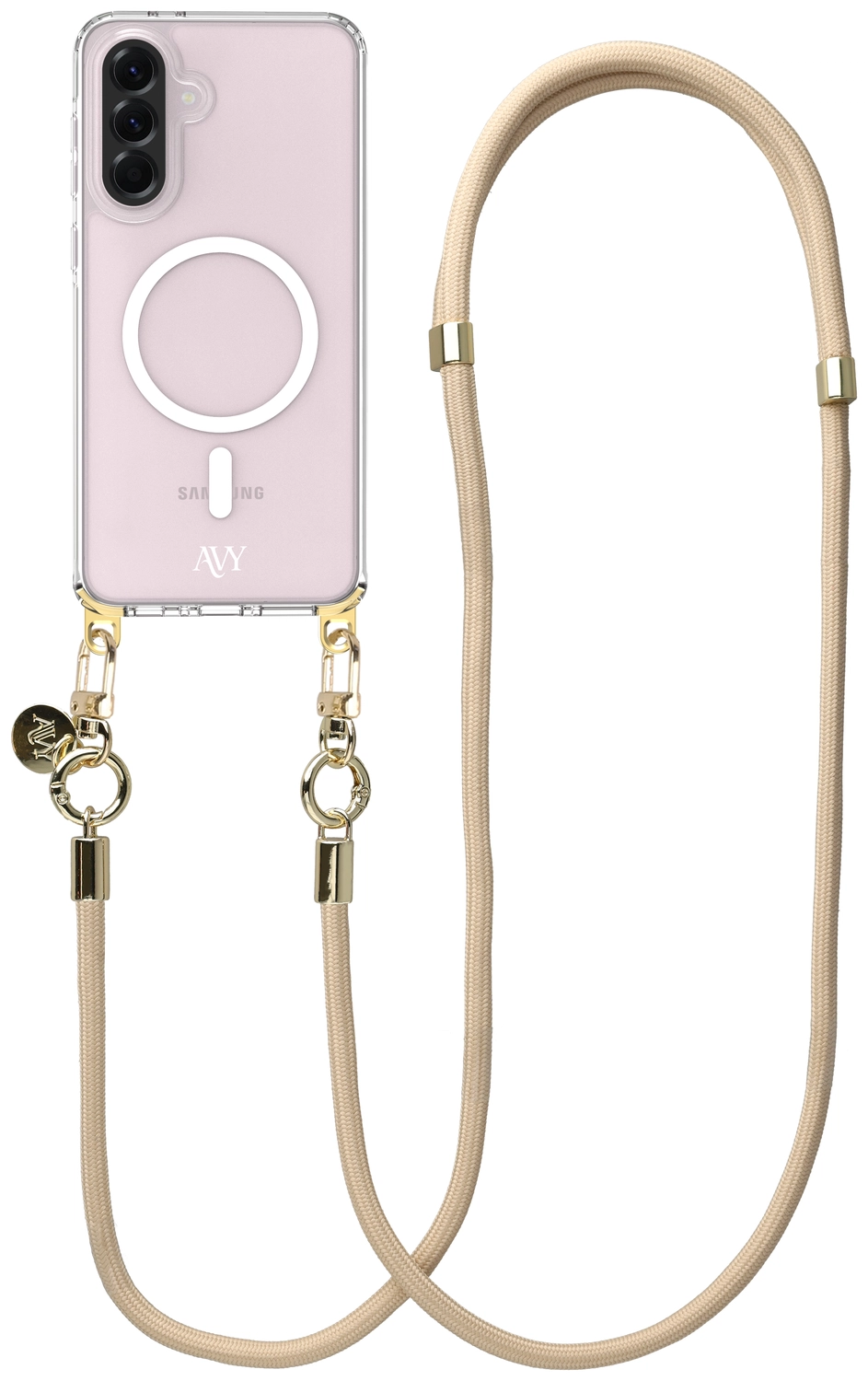 AVY Samsung Galaxy A56 / A36 Hoesje met Koord & MagSafe 130CM Tressé Beige afbeelding 1
