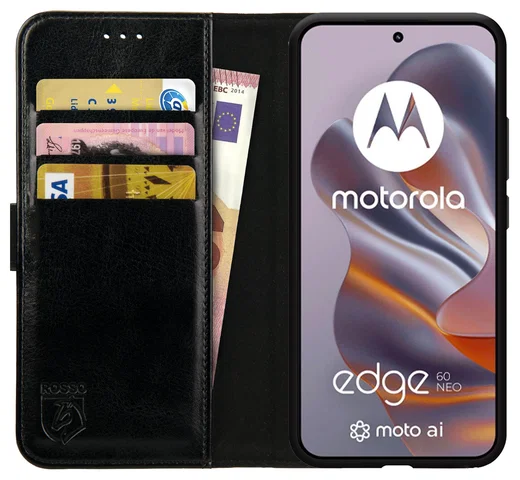 Rosso Element Motorola Edge 60 Neo Hoesje Book Case Wallet Zwart afbeelding 1