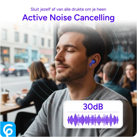 SBG Draadloze Oordopjes Noise Cancelling Bluetooth met Display Donker Blauw afbeelding 4