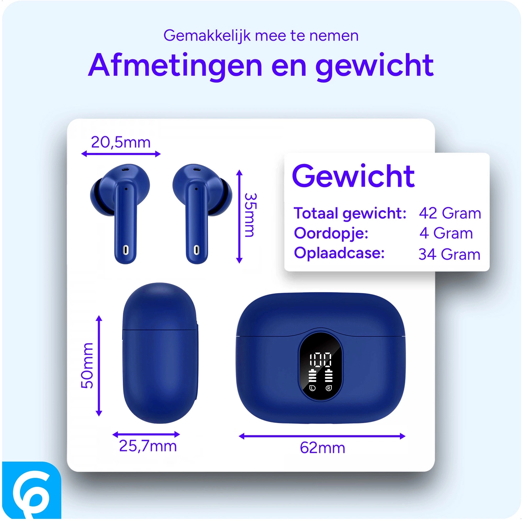 SBG Draadloze Oordopjes Noise Cancelling Bluetooth met Display Donker Blauw afbeelding 8