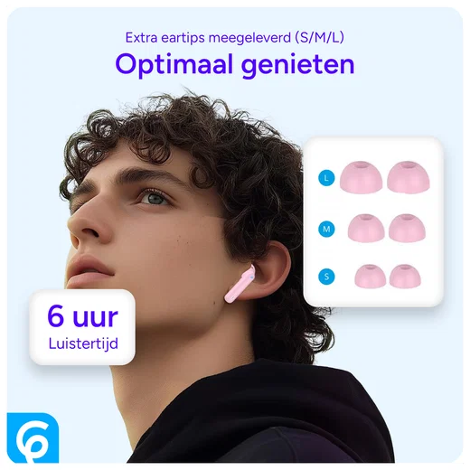 SBG Draadloze Oordopjes Noise Cancelling Bluetooth met Display Roze afbeelding 7