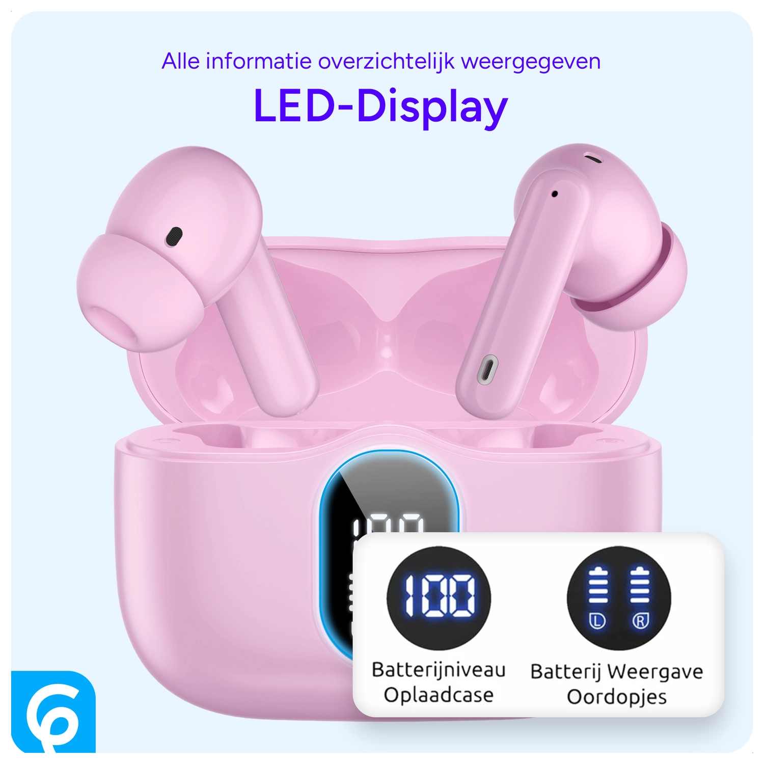 SBG Draadloze Oordopjes Noise Cancelling Bluetooth met Display Roze afbeelding 6