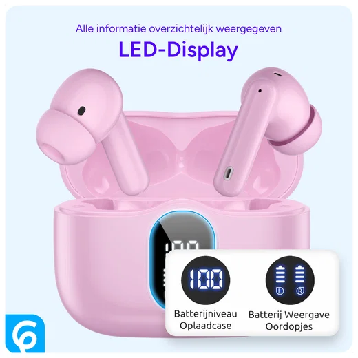 SBG Draadloze Oordopjes Noise Cancelling Bluetooth met Display Roze afbeelding 6