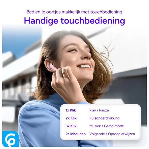 SBG Draadloze Oordopjes Noise Cancelling Bluetooth met Display Roze afbeelding 4