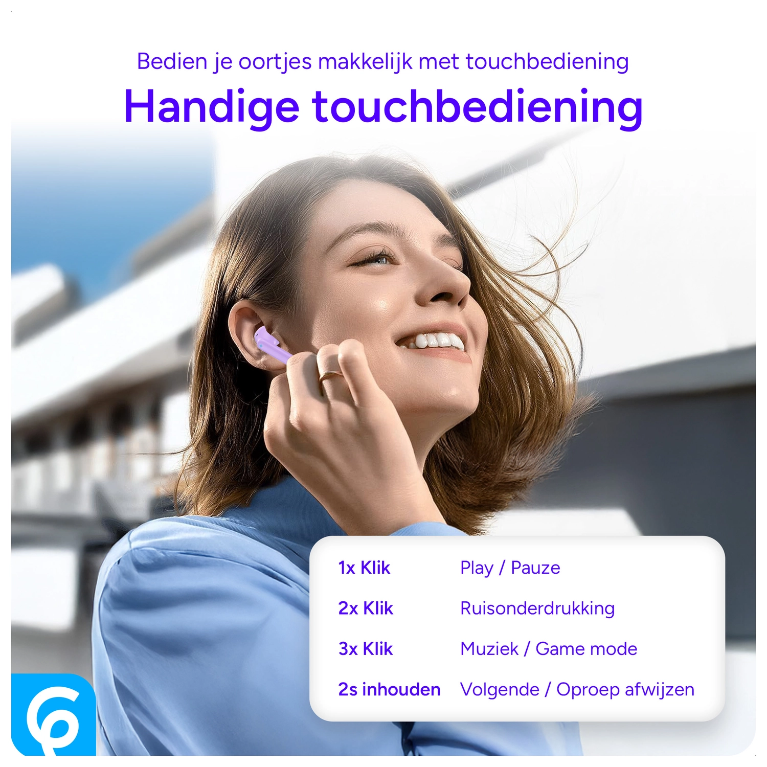SBG Draadloze Oordopjes Noise Cancelling Bluetooth met Display Paars afbeelding 4