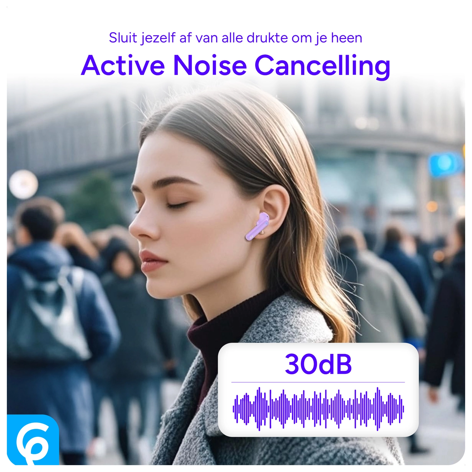 SBG Draadloze Oordopjes Noise Cancelling Bluetooth met Display Paars afbeelding 5