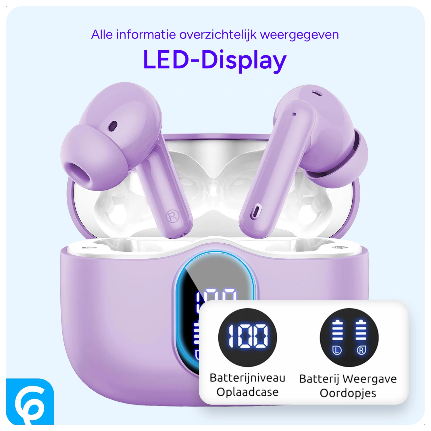 SBG Draadloze Oordopjes Noise Cancelling Bluetooth met Display Paars afbeelding 6
