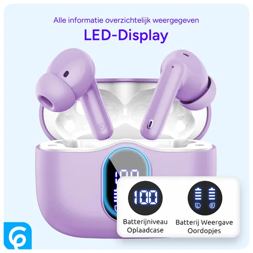 SBG Draadloze Oordopjes Noise Cancelling Bluetooth met Display Paars afbeelding 6