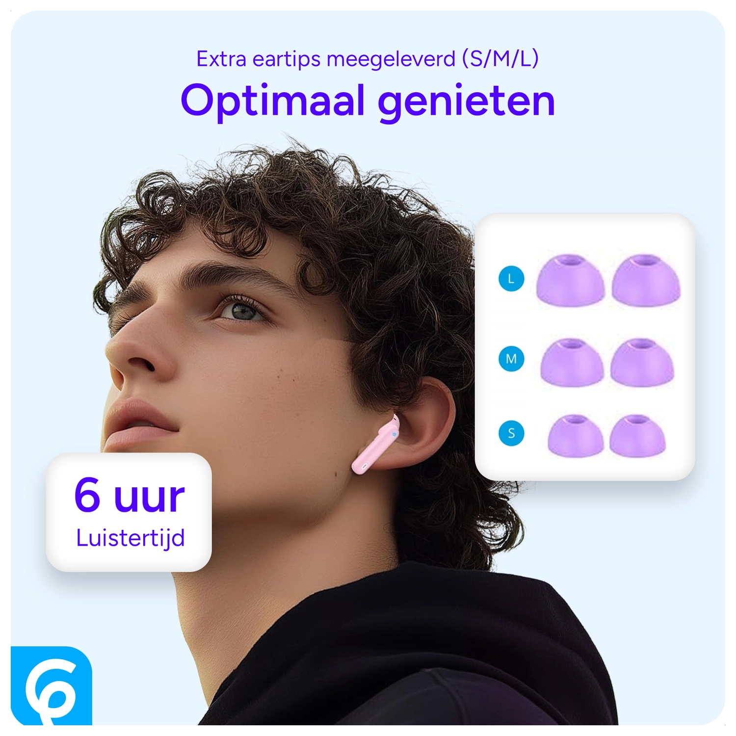 SBG Draadloze Oordopjes Noise Cancelling Bluetooth met Display Paars afbeelding 7