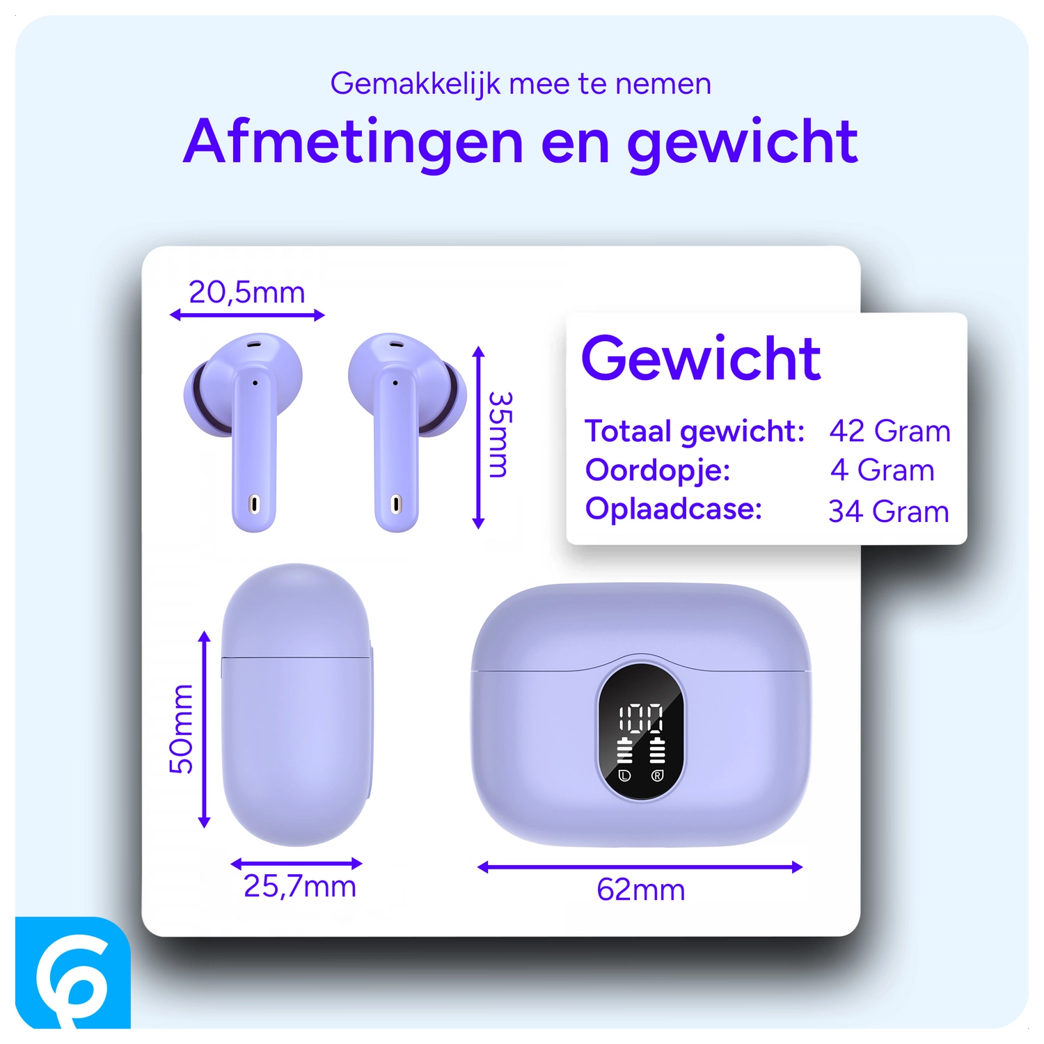 SBG Draadloze Oordopjes Noise Cancelling Bluetooth met Display Paars afbeelding 8