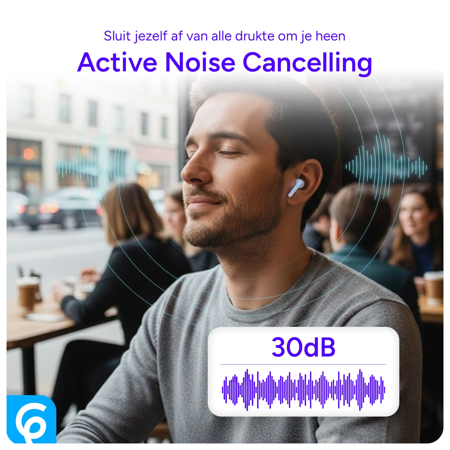 SBG Draadloze Oordopjes Noise Cancelling Bluetooth met Display Licht Blauw afbeelding 4