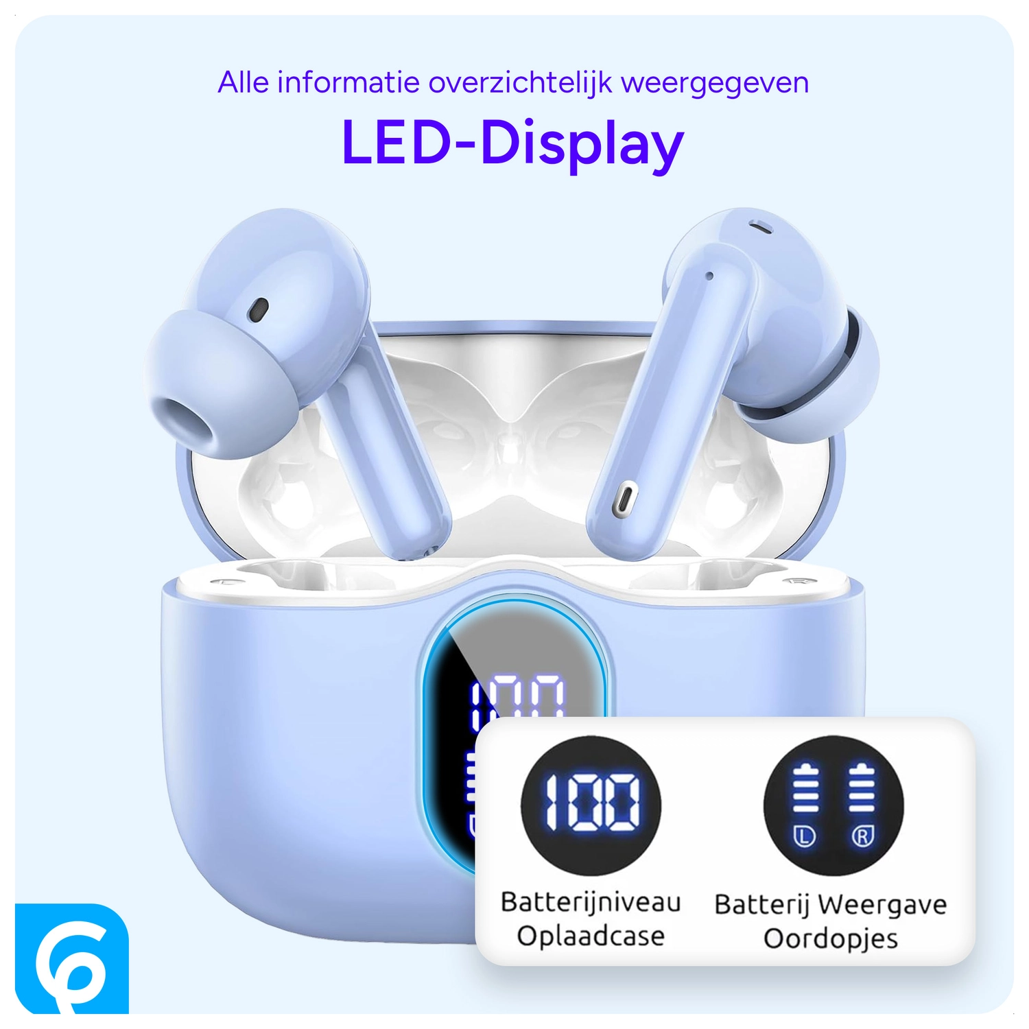 SBG Draadloze Oordopjes Noise Cancelling Bluetooth met Display Licht Blauw afbeelding 6