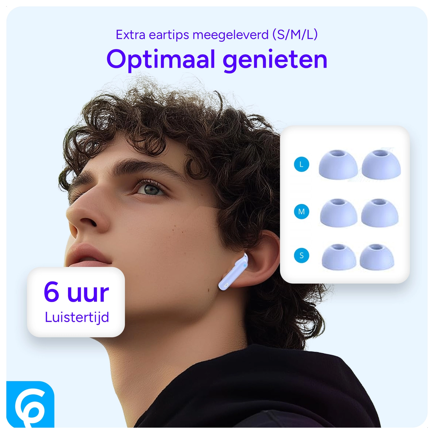 SBG Draadloze Oordopjes Noise Cancelling Bluetooth met Display Licht Blauw afbeelding 7
