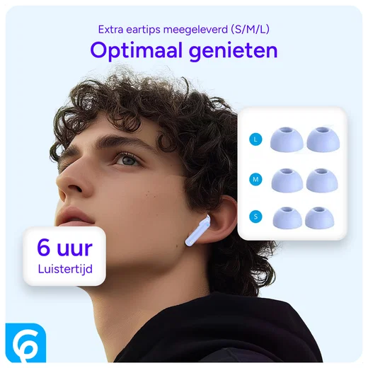 SBG Draadloze Oordopjes Noise Cancelling Bluetooth met Display Licht Blauw afbeelding 7