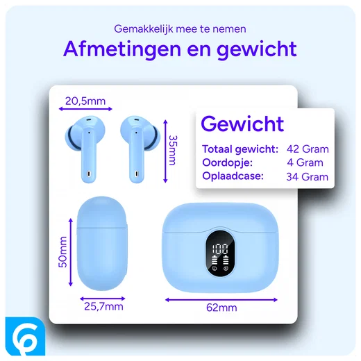SBG Draadloze Oordopjes Noise Cancelling Bluetooth met Display Licht Blauw afbeelding 8