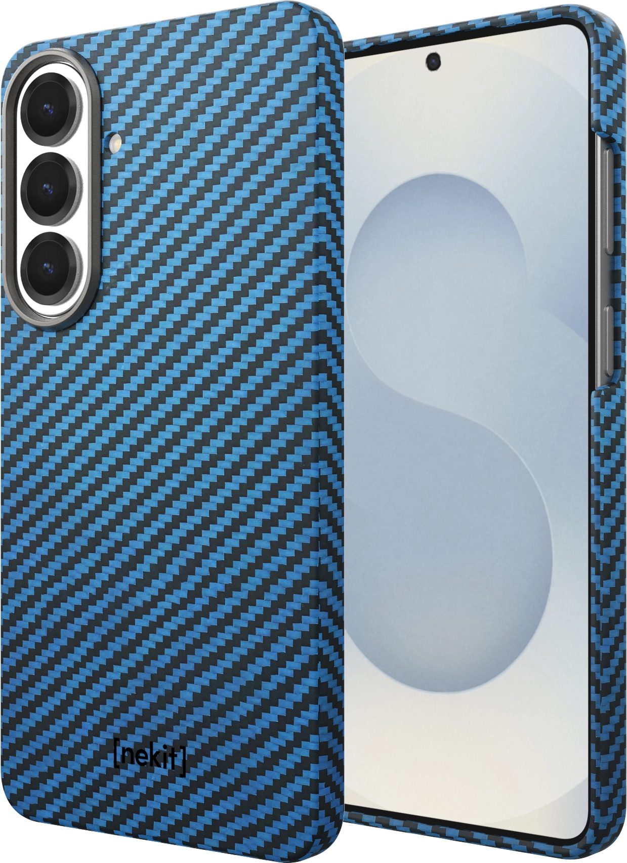 NEKIT Fiber Samsung Galaxy S26 Hoesje MagSafe / Qi2 Kevlar Back Cover Dun Blauw afbeelding 2