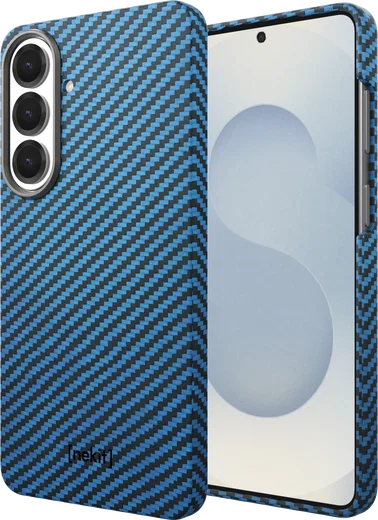 NEKIT Fiber Samsung Galaxy S26 Hoesje MagSafe / Qi2 Kevlar Back Cover Dun Blauw afbeelding 2