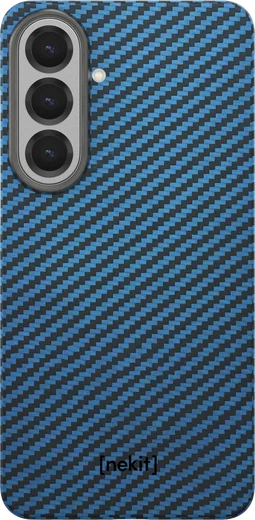 NEKIT Fiber Samsung Galaxy S26 Hoesje MagSafe / Qi2 Kevlar Back Cover Dun Blauw afbeelding 11