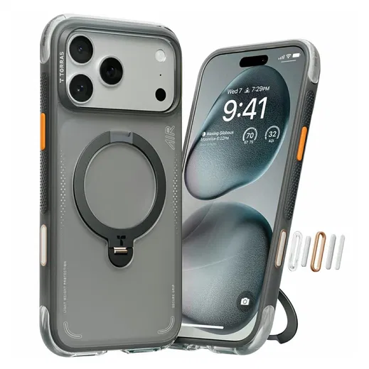 TORRAS Ostand Q3 Air Apple iPhone 17 Pro Hoesje MagSafe 360° Kickstand Zwart afbeelding 1