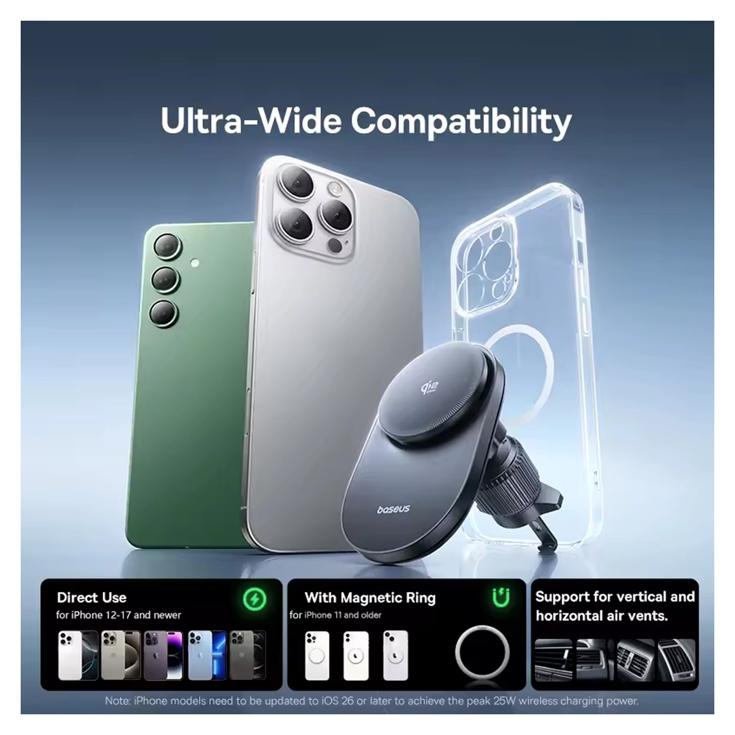 Baseus VC2 Pro Qi2.2 MagSafe Telefoonhouder Ventilatierooster Auto 25W Opladen afbeelding 6