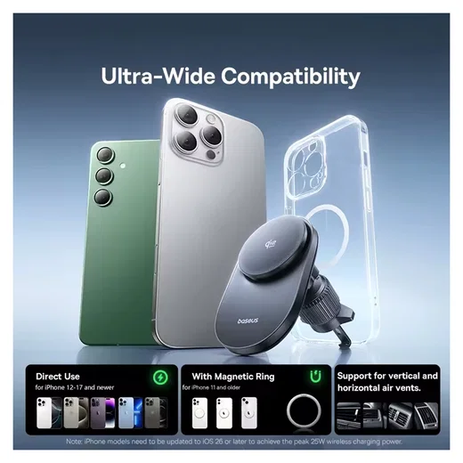 Baseus VC2 Pro Qi2.2 MagSafe Telefoonhouder Ventilatierooster Auto 25W Opladen afbeelding 6