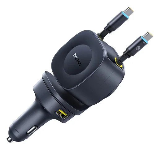 Baseus PrimeTrip VR2 Max Autolader 100W met 2 Uitrekbare USB-C Kabels Zwart afbeelding 1