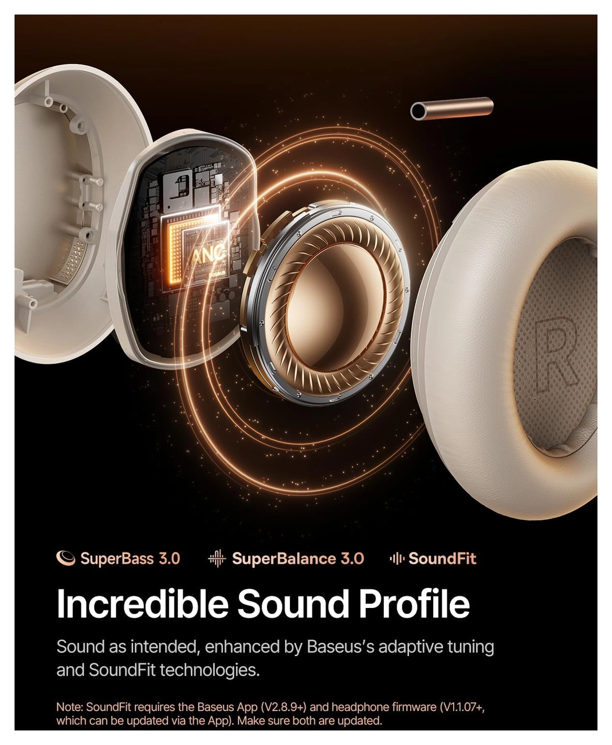 Baseus Inspire Noise Cancelling Draadloze Koptelefoon 100 Uur Batterij Wit afbeelding 4