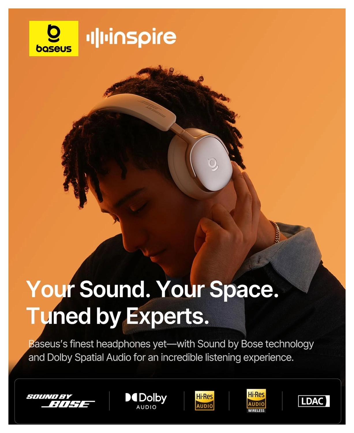 Baseus Inspire Noise Cancelling Draadloze Koptelefoon 100 Uur Batterij Wit afbeelding 2