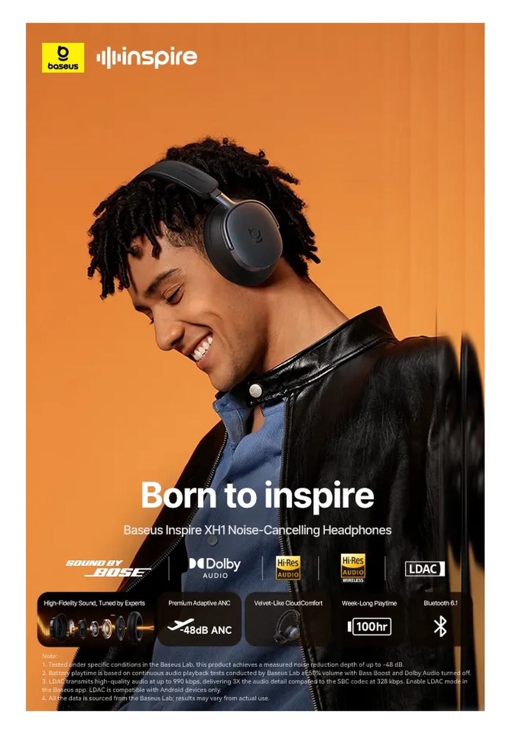 Baseus Inspire Noise Cancelling Draadloze Koptelefoon 100 Uur Batterij Wit afbeelding 8
