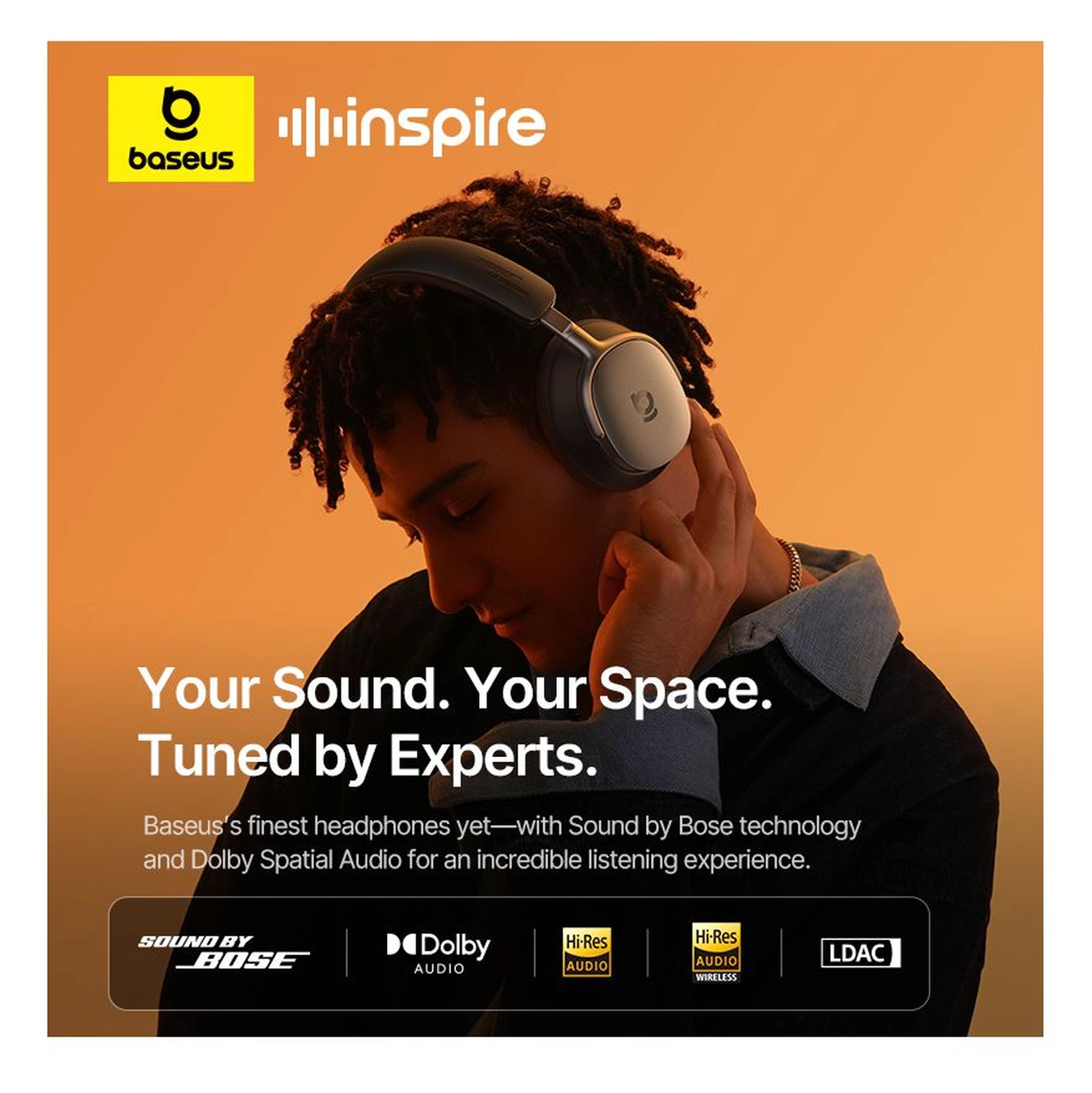 Baseus Inspire Noise Cancelling Draadloze Koptelefoon 100 Uur Batterij Zwart afbeelding 9