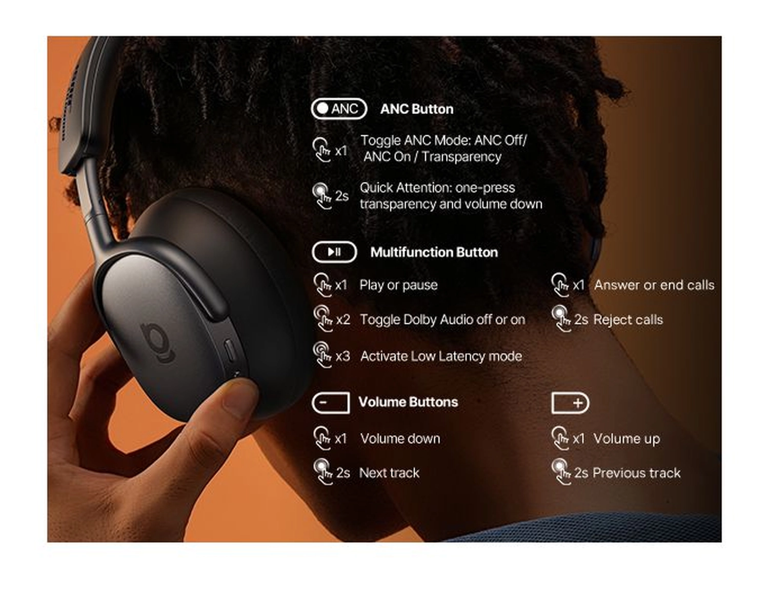 Baseus Inspire Noise Cancelling Draadloze Koptelefoon 100 Uur Batterij Zwart afbeelding 6