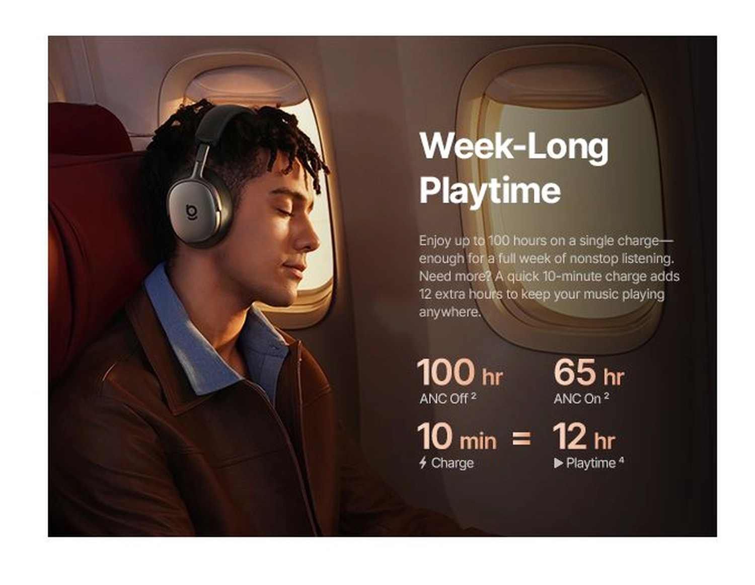 Baseus Inspire Noise Cancelling Draadloze Koptelefoon 100 Uur Batterij Zwart afbeelding 5
