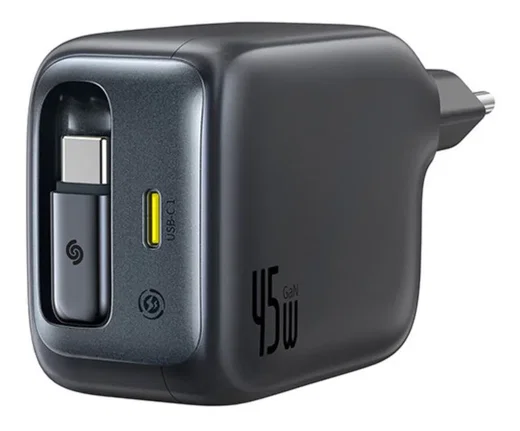 Baseus EnerCore CJ11 45W USB-C Snellader met Ingebouwde USB-C Kabel Zwart afbeelding 1