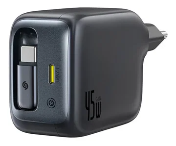 Baseus EnerCore CJ11 45W USB-C Snellader met Ingebouwde USB-C Kabel Zwart