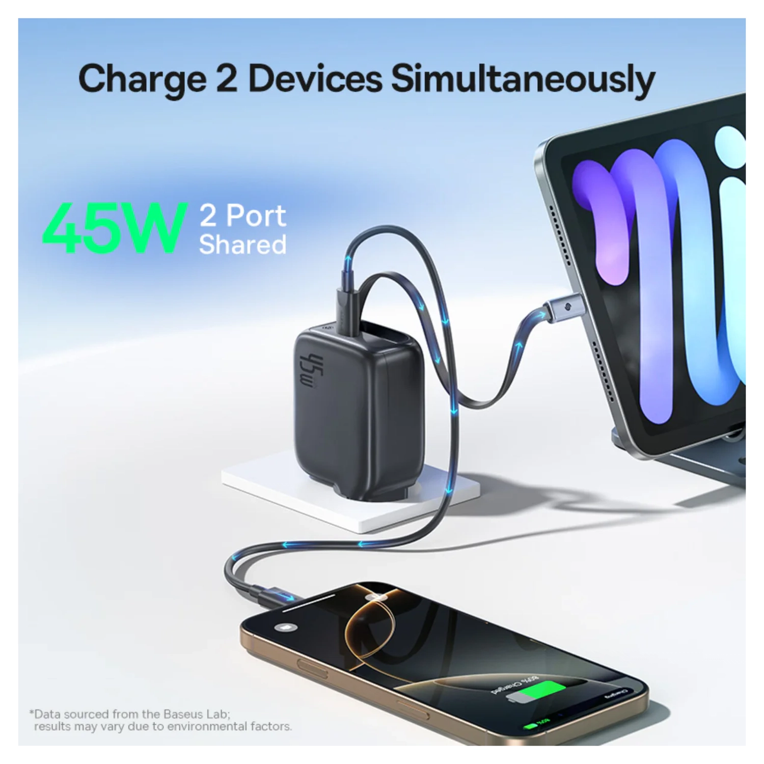Baseus EnerCore CJ11 45W USB-C Snellader met Ingebouwde USB-C Kabel Zwart afbeelding 4