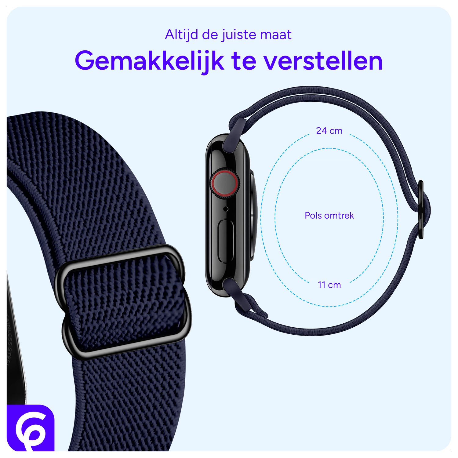 SBG Nylon - Apple Watch Bandje - 1-11/SE/Ultra - 49/46/45/44/42MM - Donkerblauw afbeelding 4