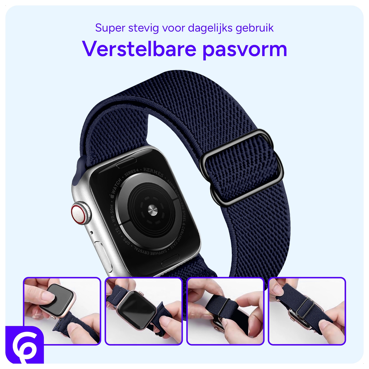 SBG Nylon - Apple Watch Bandje - 1-11/SE/Ultra - 49/46/45/44/42MM - Donkerblauw afbeelding 2