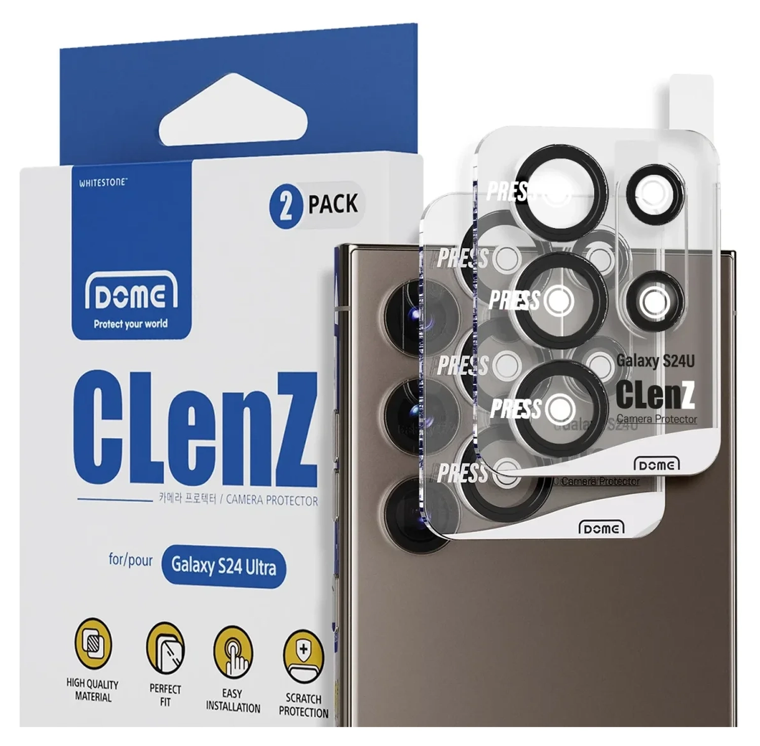 Whitestone Dome Glass + EZ Camera protector Galaxy S24 Ultra - 2 packs afbeelding 3