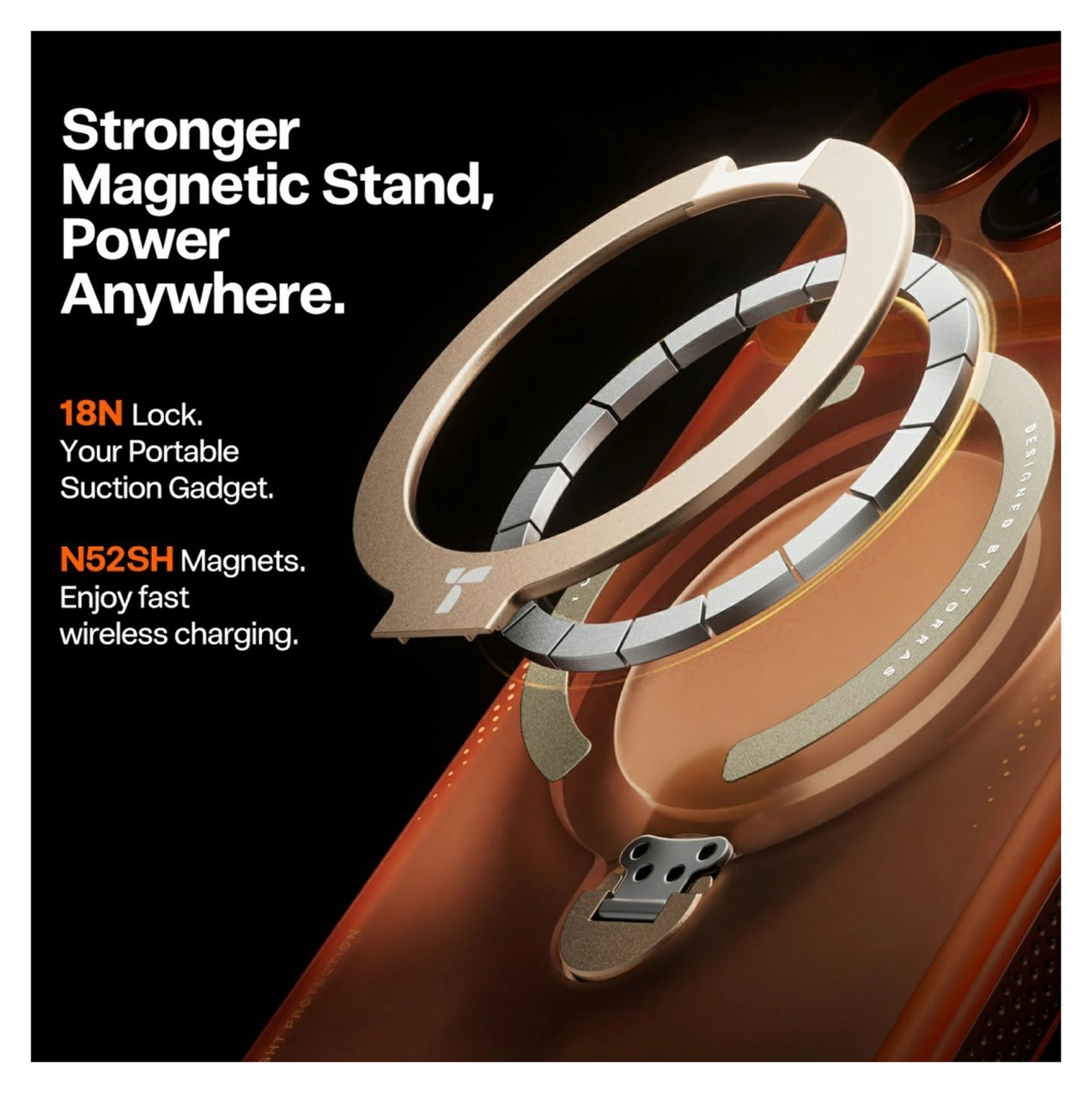 TORRAS Ostand Q3 Air Apple iPhone 17 Pro Hoesje MagSafe 360° Kickstand Oranje afbeelding 5
