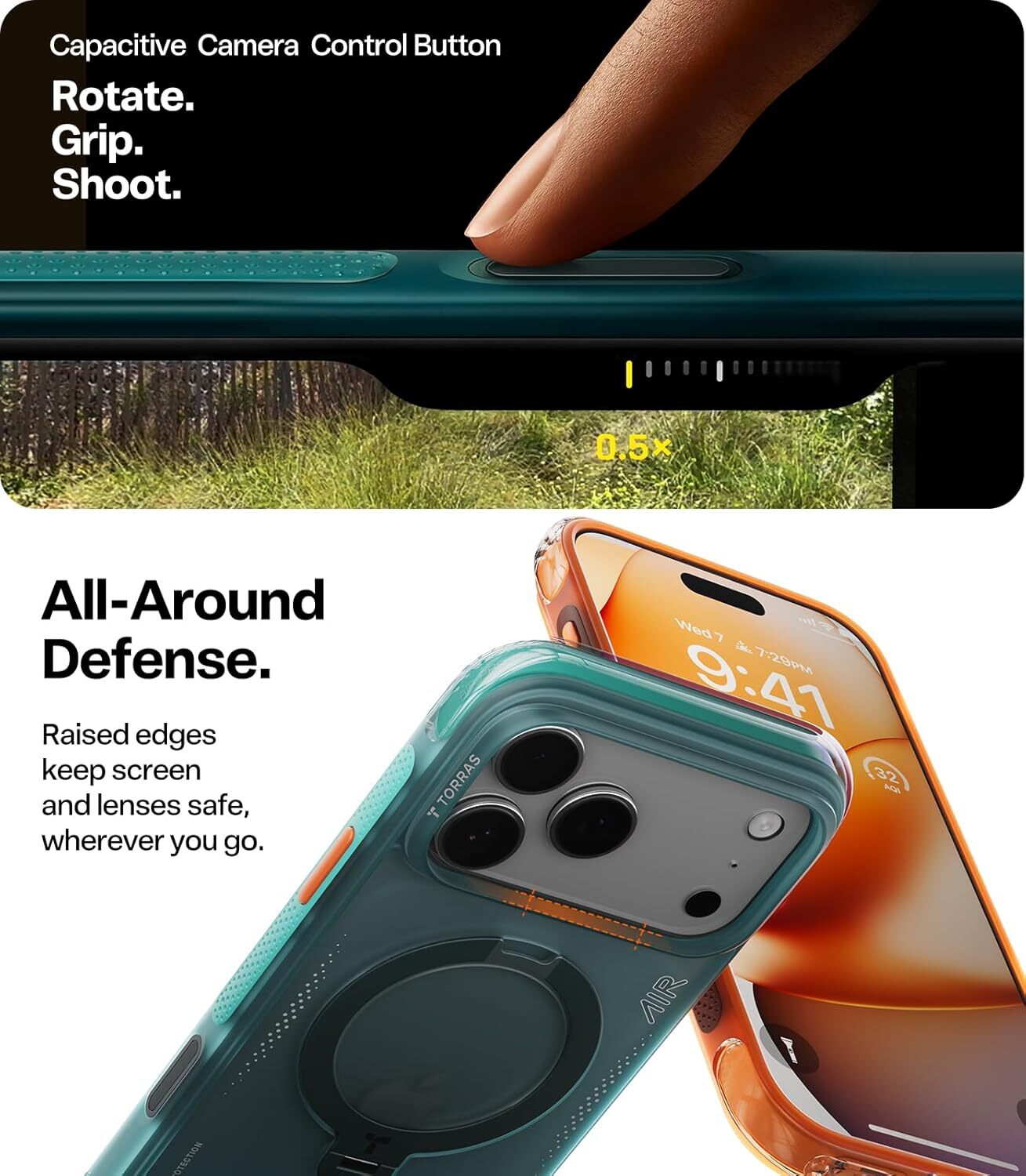 TORRAS Ostand Q3 Air Apple iPhone 17 Pro Hoesje MagSafe 360° Kickstand Oranje afbeelding 7