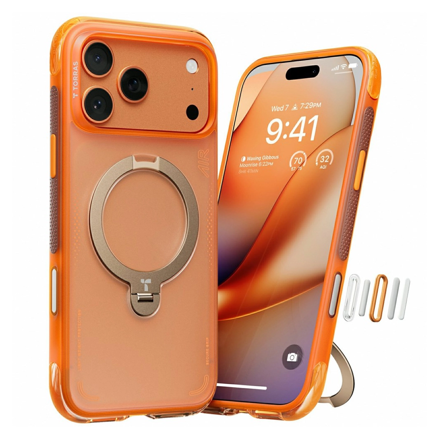 TORRAS Ostand Q3 Air iPhone 17 Pro Max Hoesje MagSafe 360° Kickstand Oranje afbeelding 1