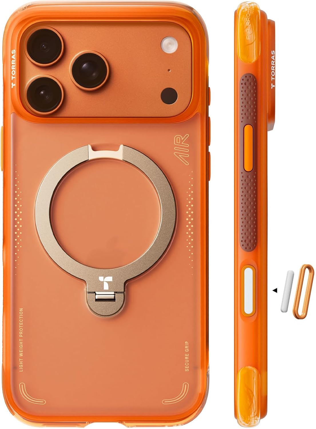 TORRAS Ostand Q3 Air iPhone 17 Pro Max Hoesje MagSafe 360° Kickstand Oranje afbeelding 2