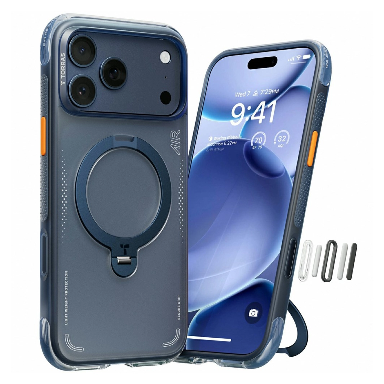 TORRAS Ostand Q3 Air Apple iPhone 17 Pro Hoesje MagSafe 360° Kickstand Blauw afbeelding 1