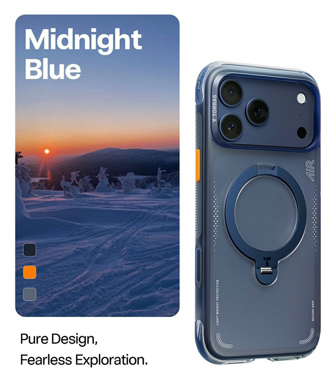 TORRAS Ostand Q3 Air Apple iPhone 17 Pro Hoesje MagSafe 360° Kickstand Blauw afbeelding 3