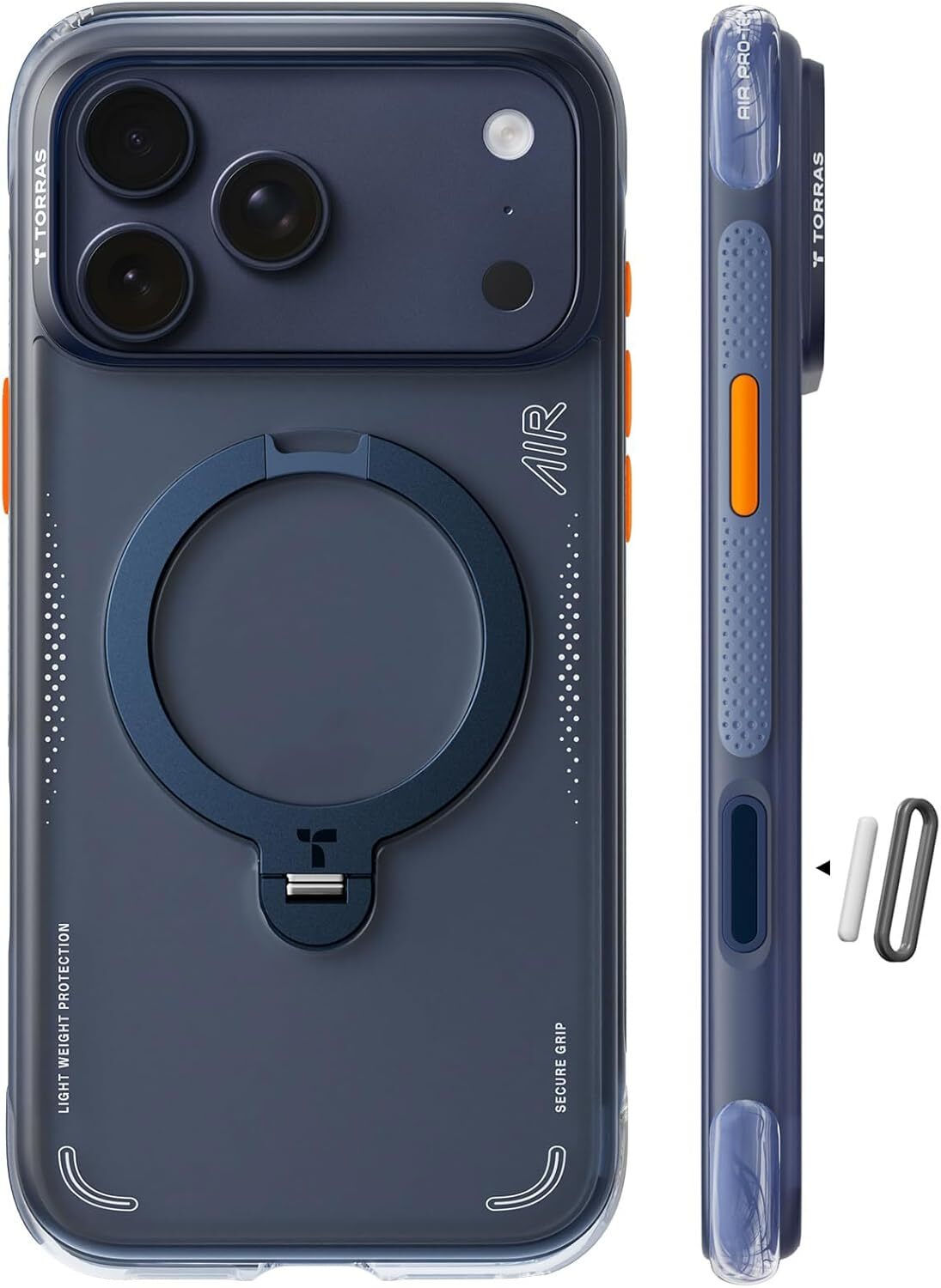 TORRAS Ostand Q3 Air Apple iPhone 17 Pro Hoesje MagSafe 360° Kickstand Blauw afbeelding 2