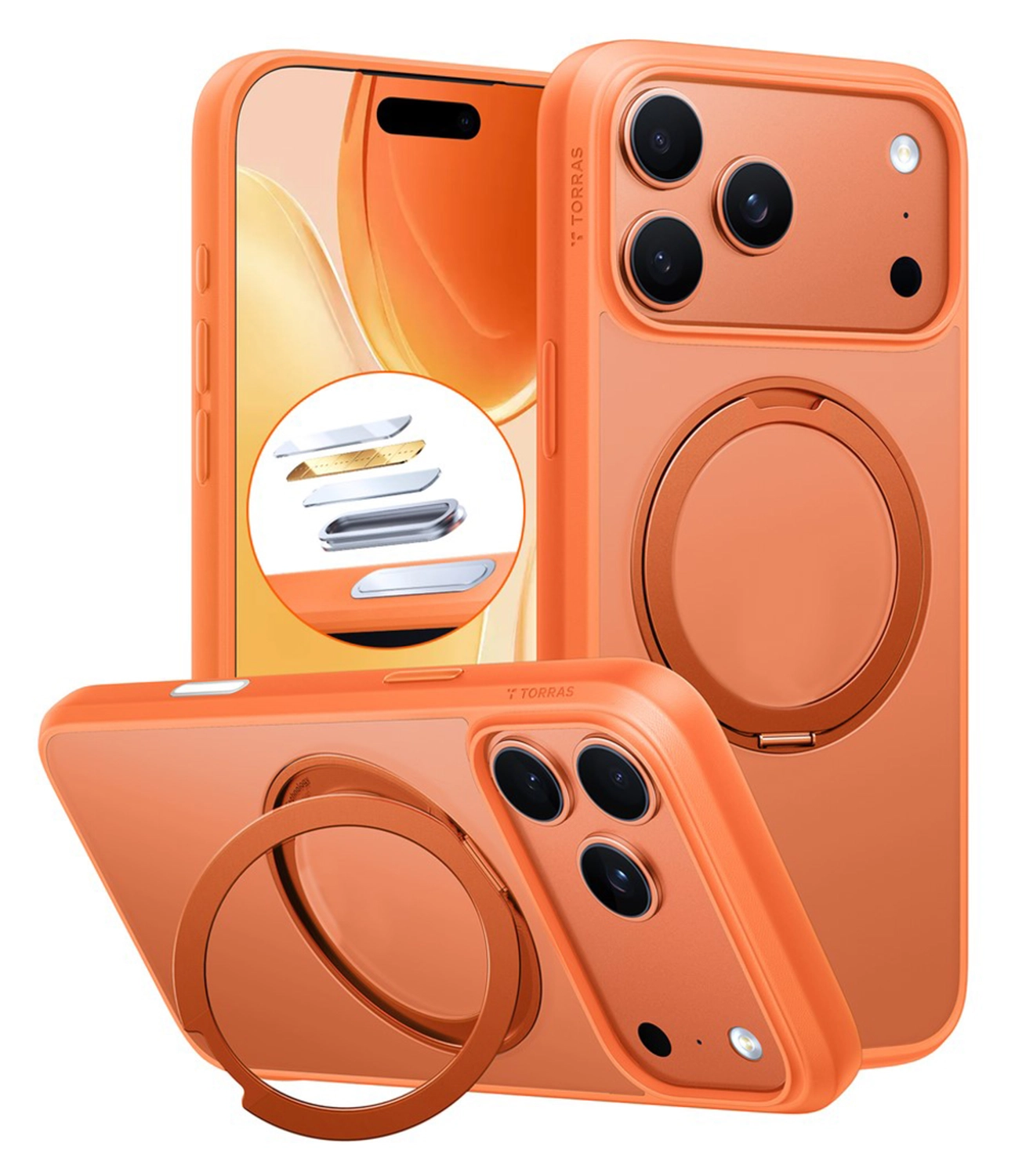 TORRAS Ostand Pro Apple iPhone 17 Pro Hoesje 360° MagSafe Stand Oranje afbeelding 1