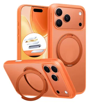 TORRAS Ostand Pro Apple iPhone 17 Pro Hoesje 360° MagSafe Stand Oranje