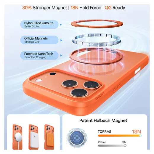 TORRAS Ostand Pro Apple iPhone 17 Pro Hoesje 360° MagSafe Stand Oranje afbeelding 4