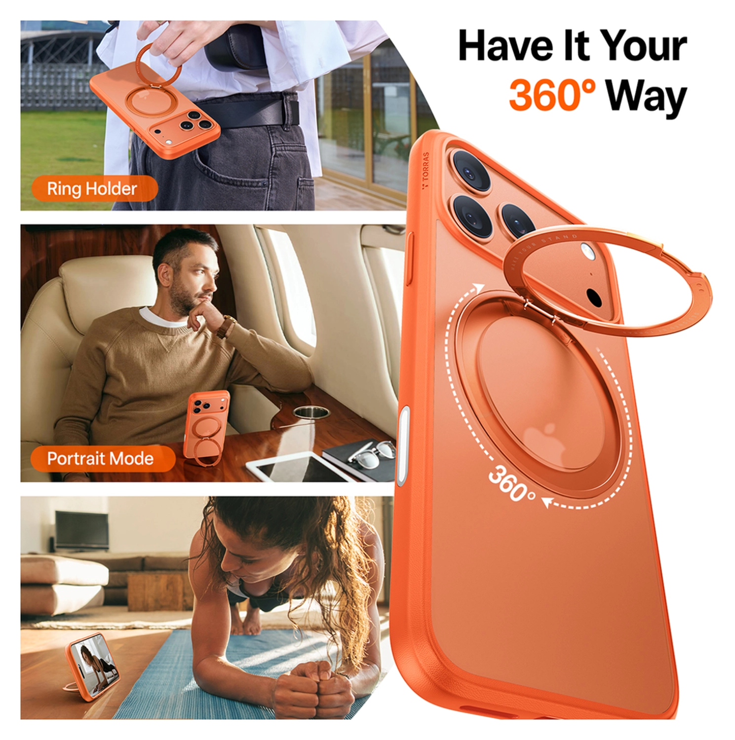 TORRAS Ostand Pro Apple iPhone 17 Pro Max Hoesje 360° MagSafe Stand Oranje afbeelding 3